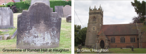 Gravestone of Randall Hall at Haughton St Giles, Haughton